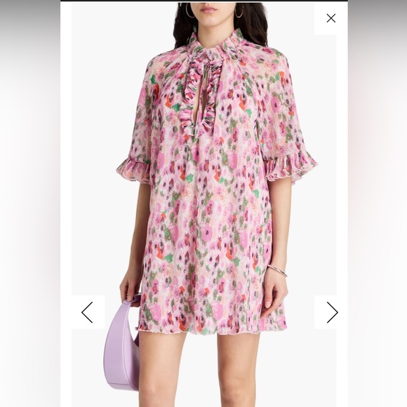 GANNI Georgette mini dress - ruffled floral-print - Picture 1 of 3